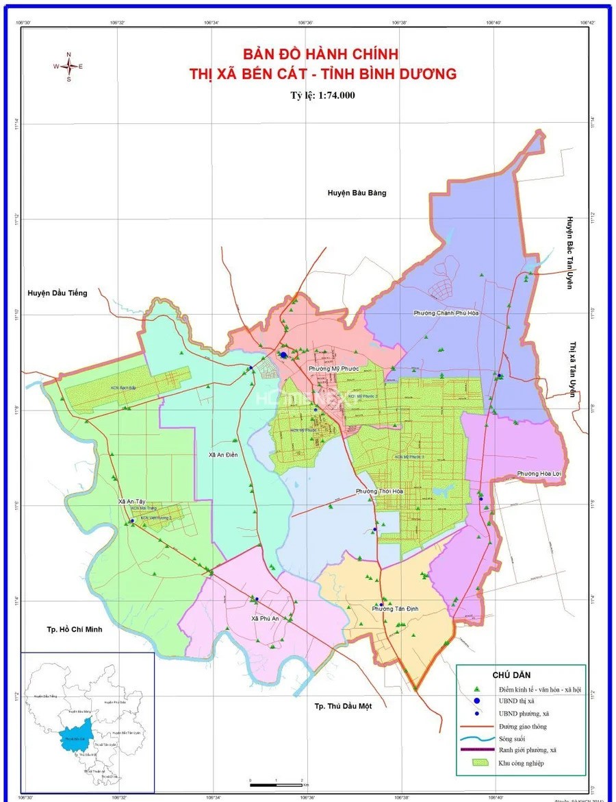 Bản đồ hành chính thị xã Bến Cát 