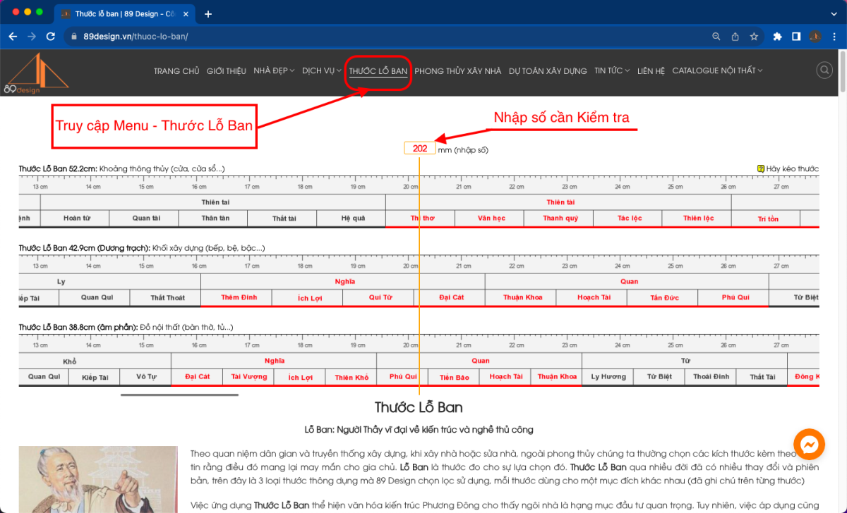 cách xem thước lỗ ban chuẩn